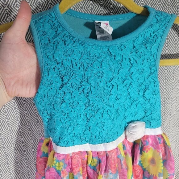 Healthtex Girl's Blue Lace Top With Multicolored Floral Bottom Dress Size 3t - Picture 5 of 10